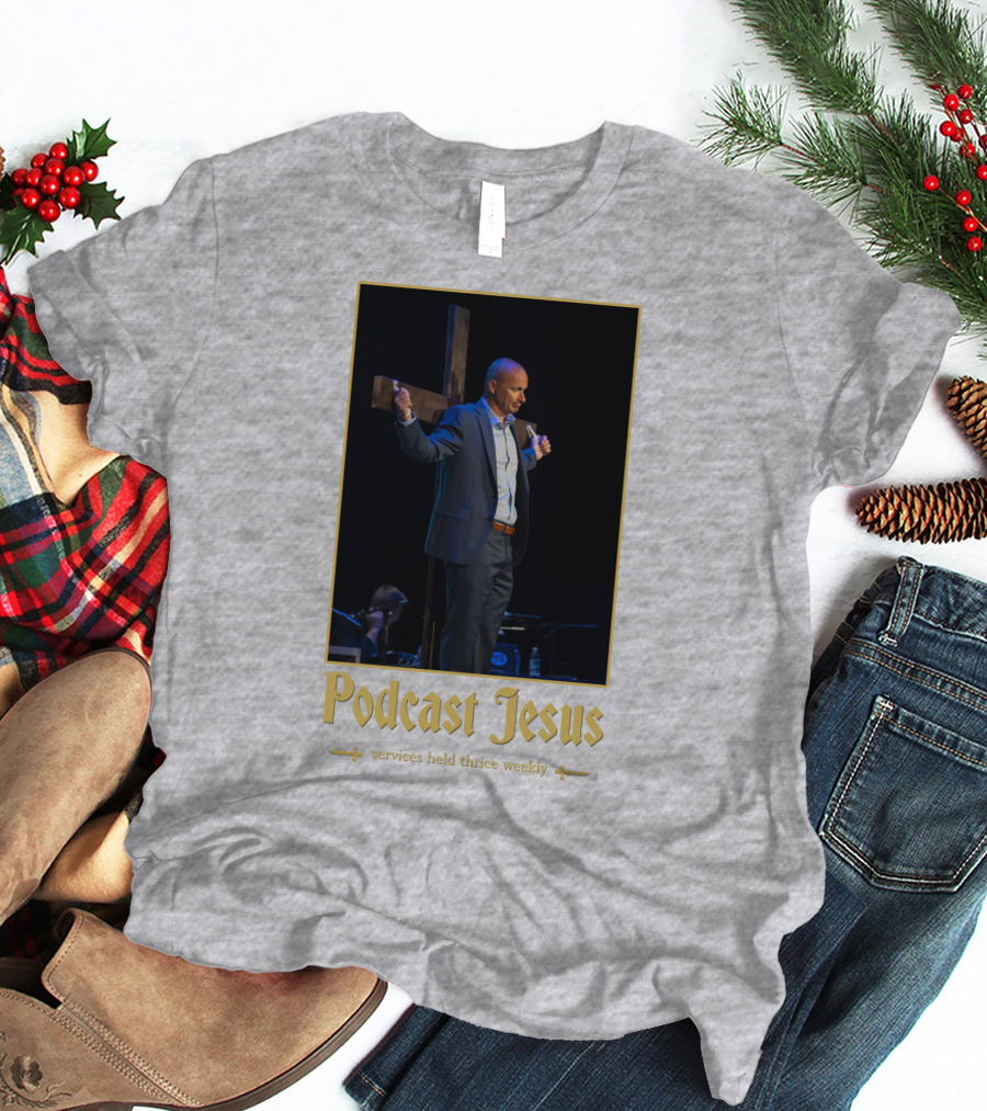 Podcast Jesus Services Held Thrice Weekly Speaker With Cross Image T-Shirt