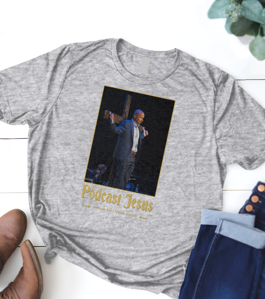 Podcast Jesus Services Held Thrice Weekly Speaker With Cross Image T-Shirt