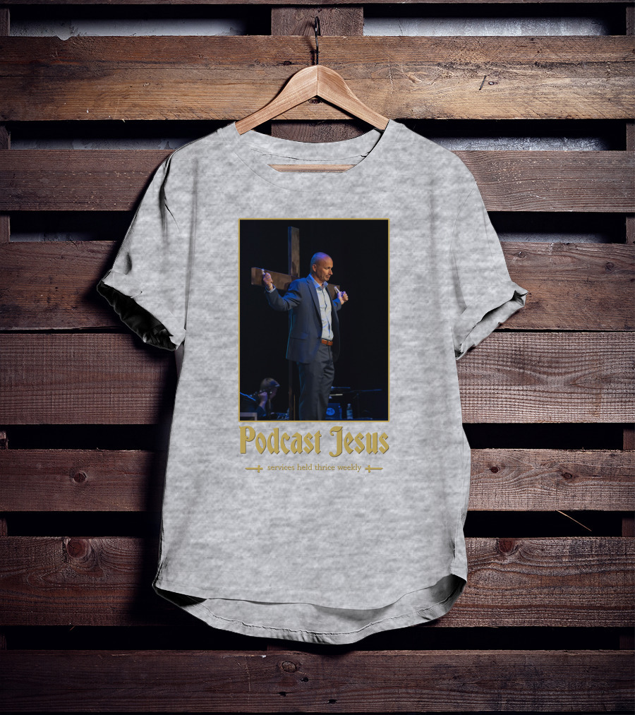 Podcast Jesus Services Held Thrice Weekly Speaker With Cross Image T-Shirt