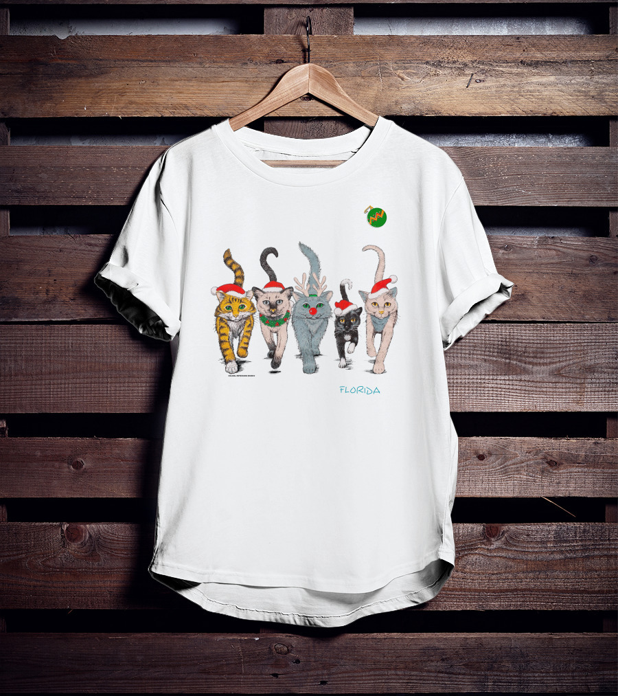 Florida Festive Cats Parade In Santa Hats T-Shirt