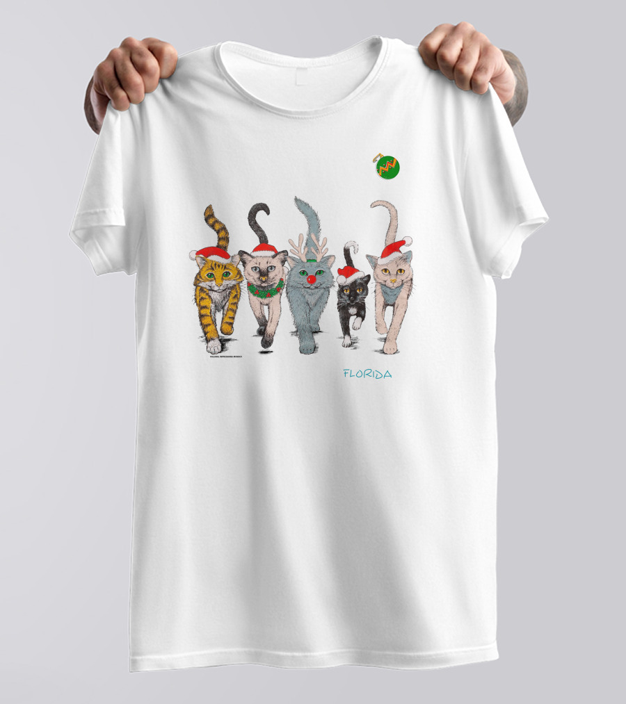 Florida Festive Cats Parade In Santa Hats T-Shirt