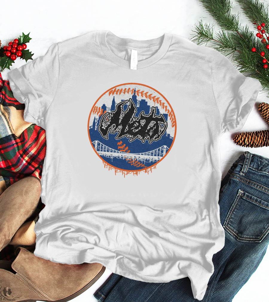 New York Mets Deathcore Baseball Skyline T-Shirt