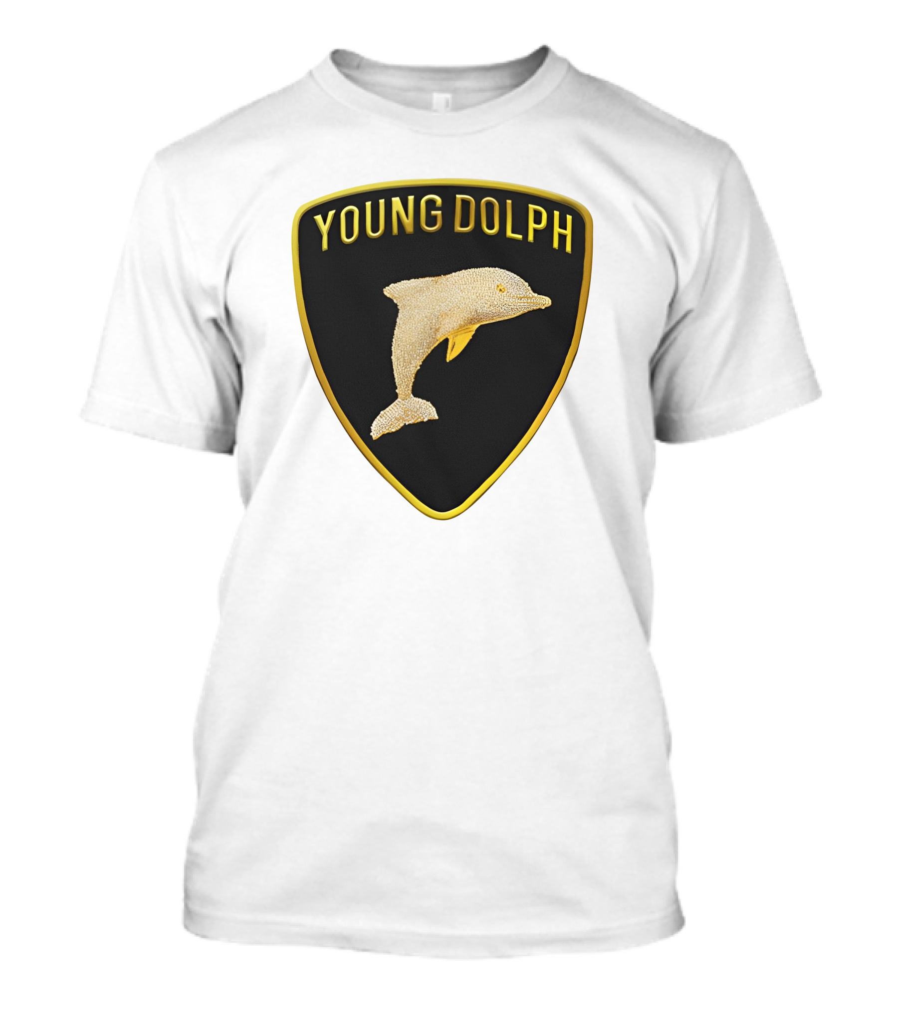 Young Dolph Rich Slave Emblem Gold Dolphin Badge T-Shirt