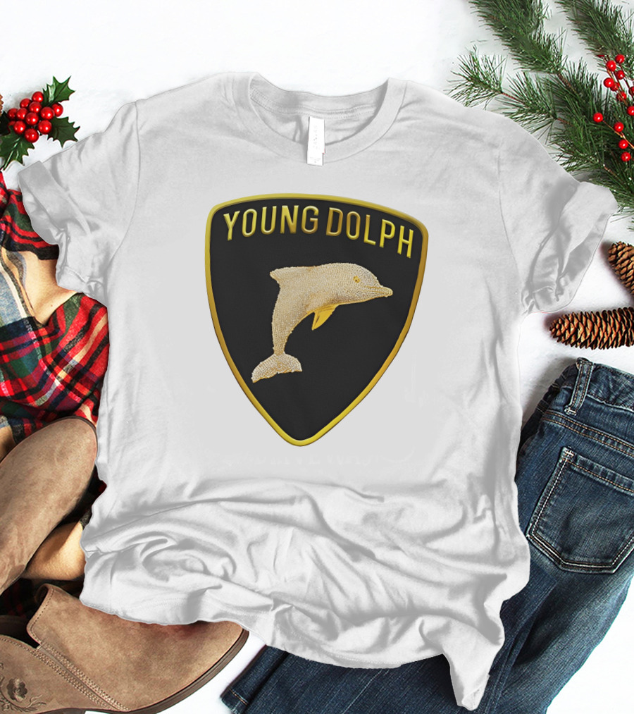 Young Dolph Rich Slave Emblem Gold Dolphin Badge T-Shirt