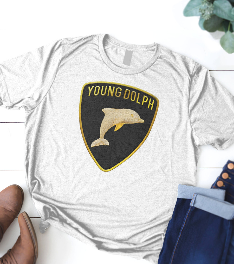 Young Dolph Rich Slave Emblem Gold Dolphin Badge T-Shirt