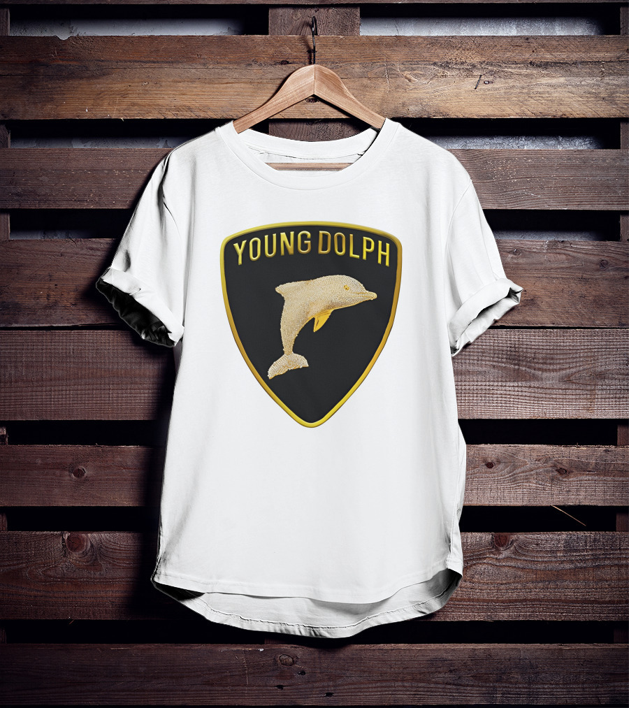 Young Dolph Rich Slave Emblem Gold Dolphin Badge T-Shirt