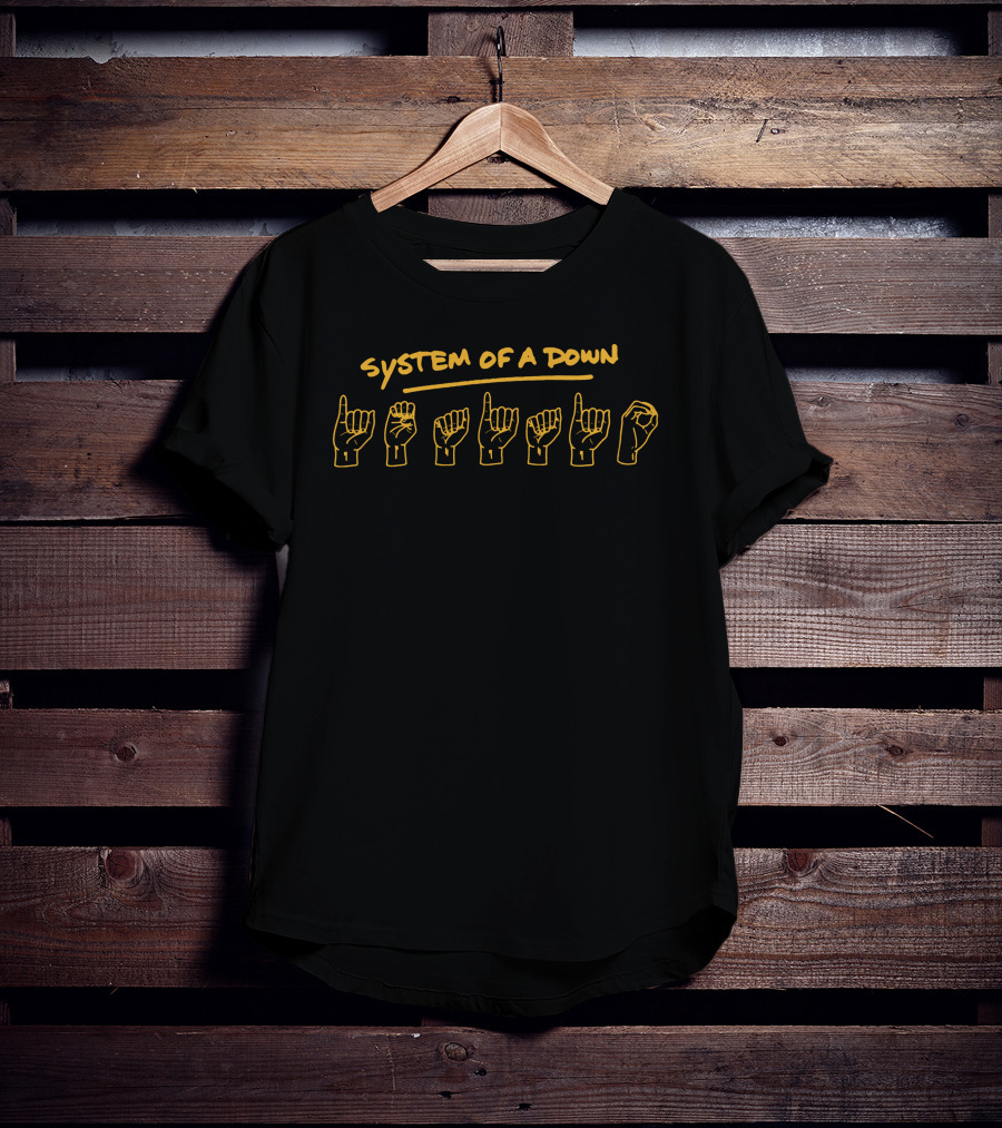 System Of A Down Yellow Sign Language Hand Symbols T-Shirt