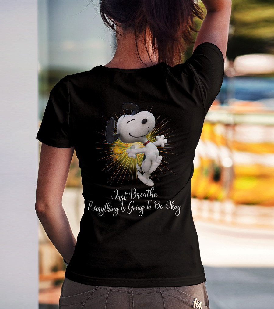 Snoopy Just Breathe Everything Is Going To Be Okay Woodstocks Sunburst T-Shirt