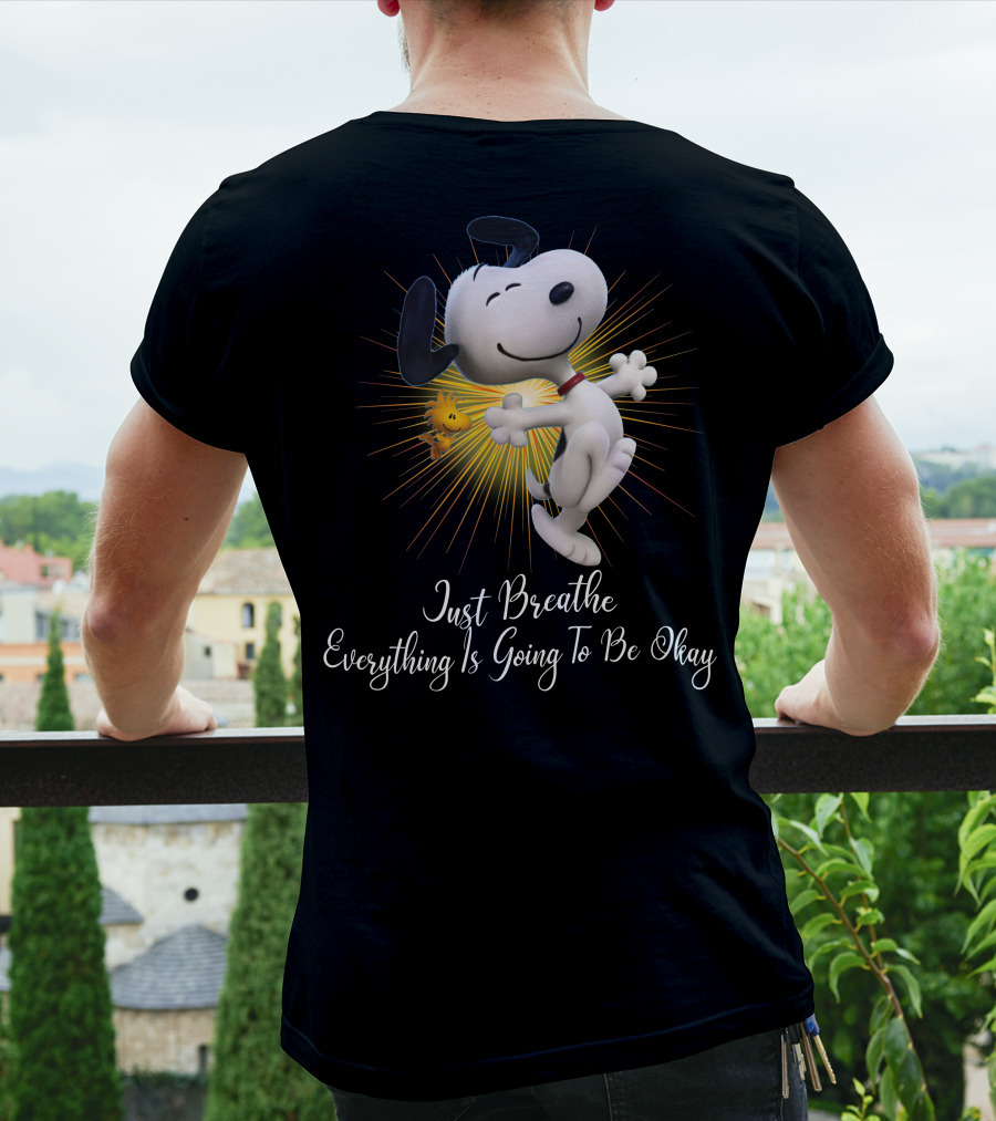 Snoopy Just Breathe Everything Is Going To Be Okay Woodstocks Sunburst T-Shirt