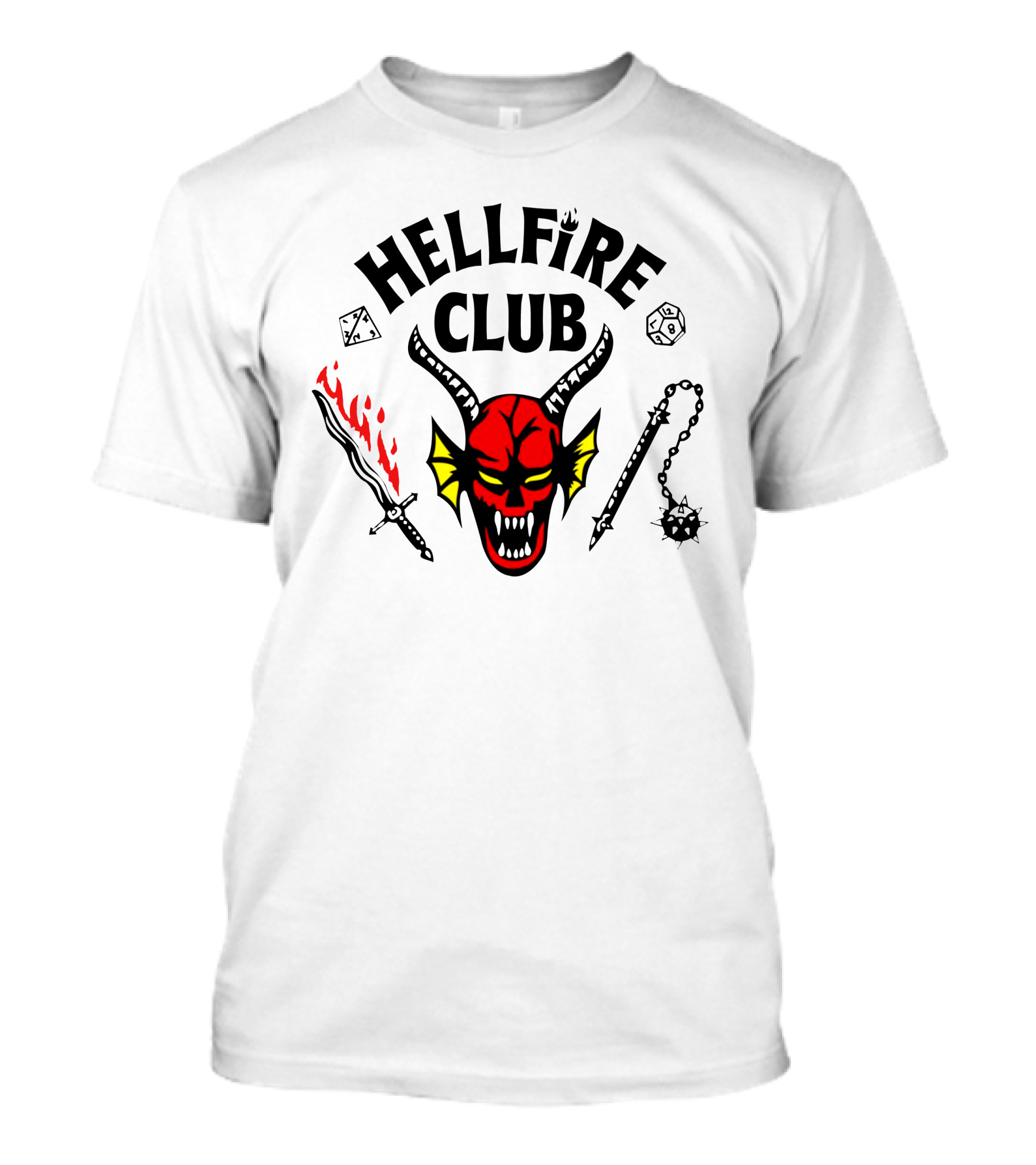 Mike Wheeler Hellfire Club Demon Sword Dice Dungeons Dragons Chains T-Shirt