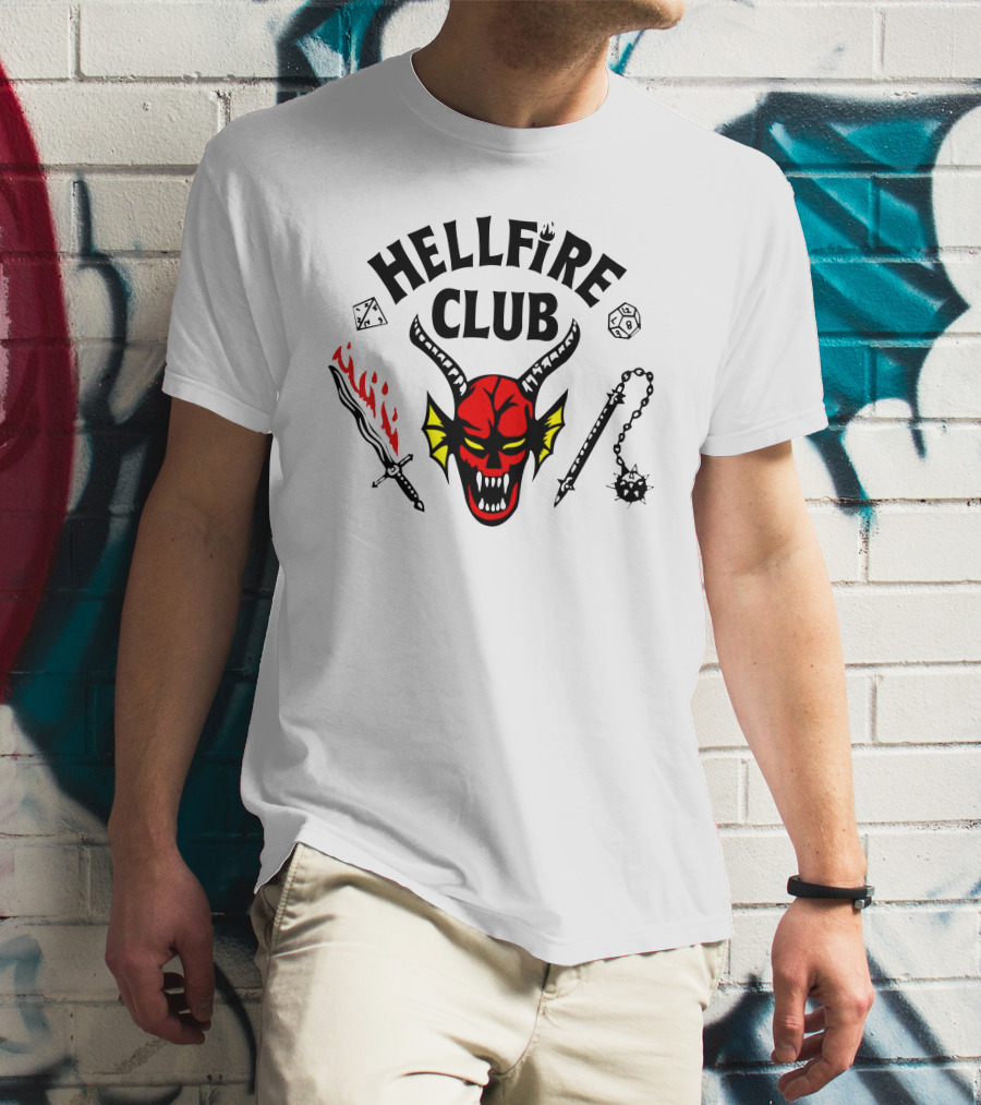 Mike Wheeler Hellfire Club Demon Sword Dice Dungeons Dragons Chains T-Shirt