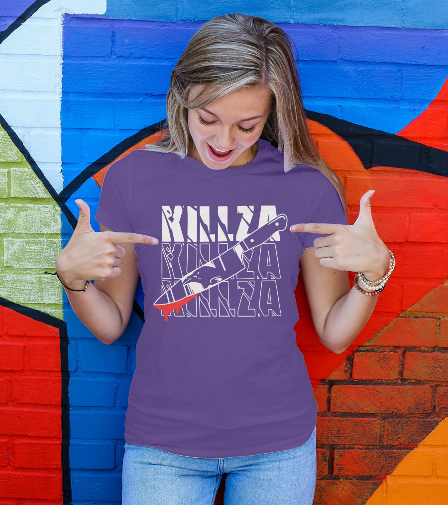 Killza Knife Graphic With Bold Repeated Text T-Shirt