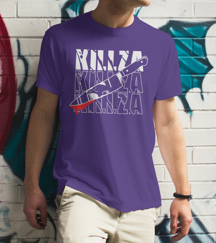 Killza Knife Graphic With Bold Repeated Text T-Shirt