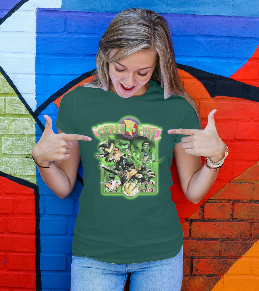 Green With Evil Mighty Morphin Power Rangers Iconic Characters And Symbols T-Shirt