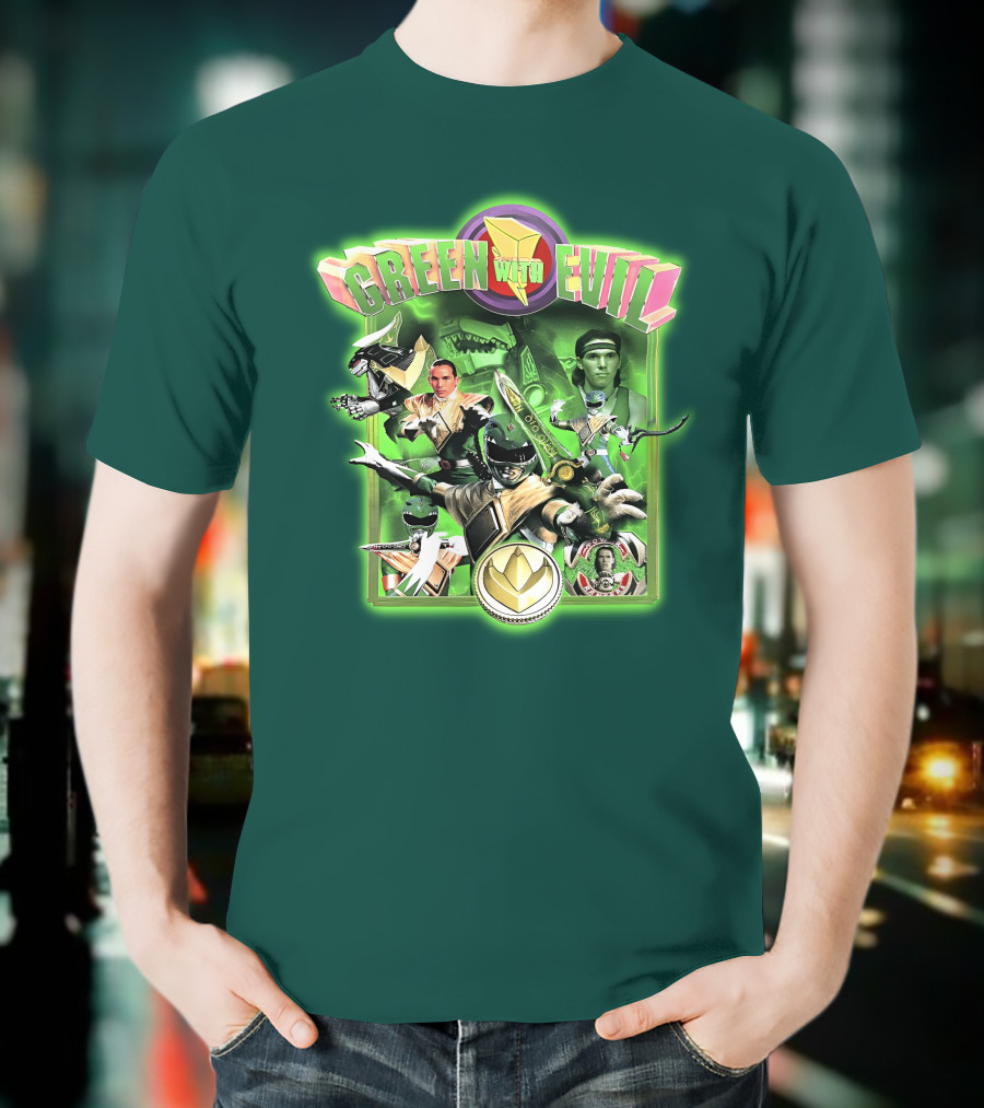 Green With Evil Mighty Morphin Power Rangers Iconic Characters And Symbols T-Shirt