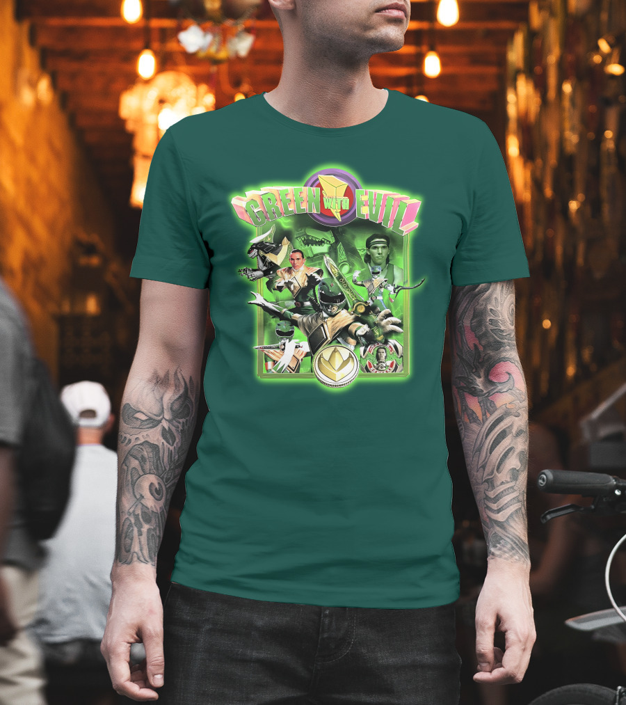Green With Evil Mighty Morphin Power Rangers Iconic Characters And Symbols T-Shirt