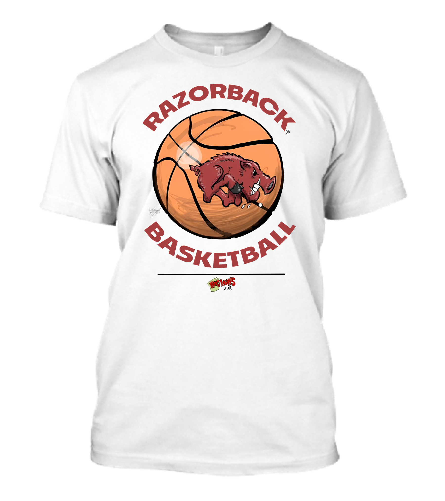 Razorback Basketball Hogtoons Basketball With Razorback Pig T-Shirt