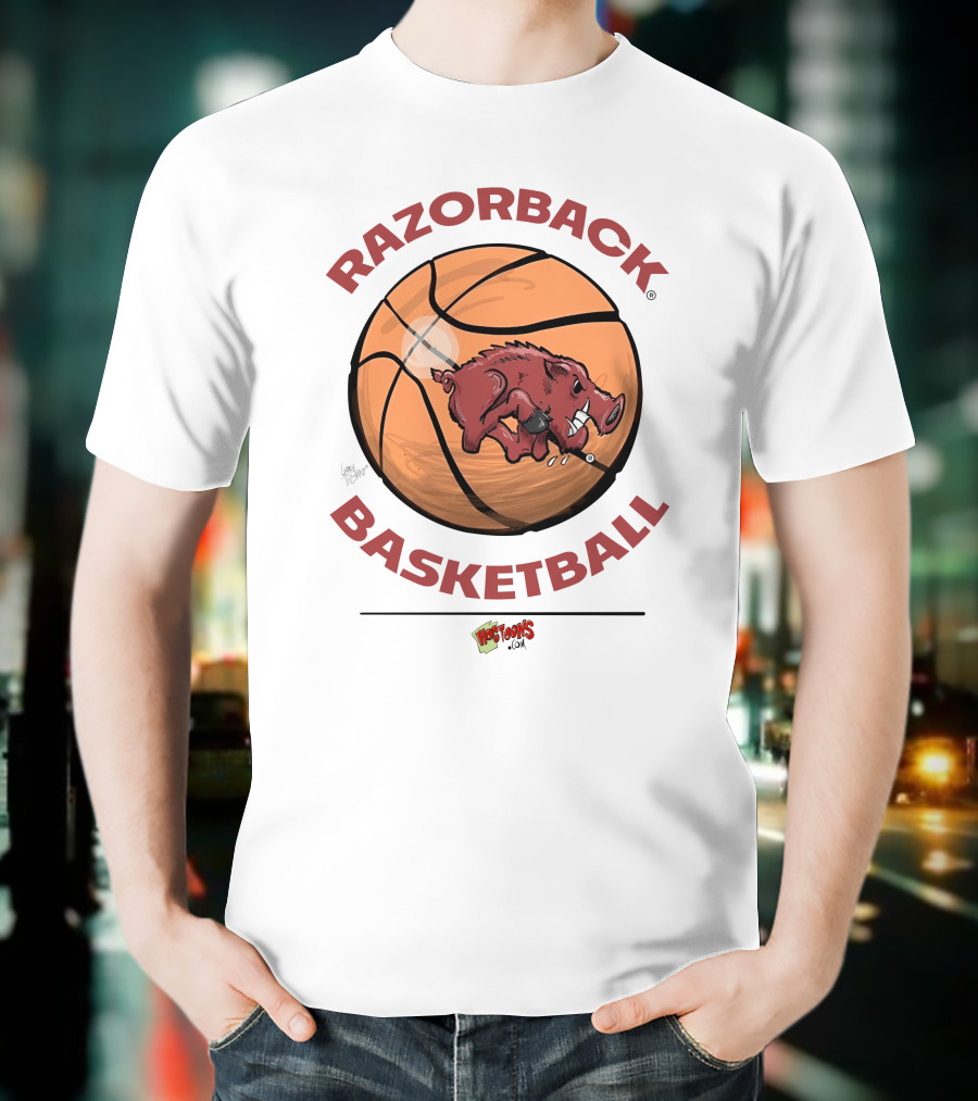 Razorback Basketball Hogtoons Basketball With Razorback Pig T-Shirt