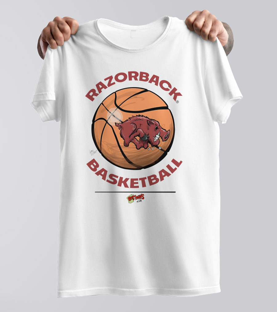 Razorback Basketball Hogtoons Basketball With Razorback Pig T-Shirt