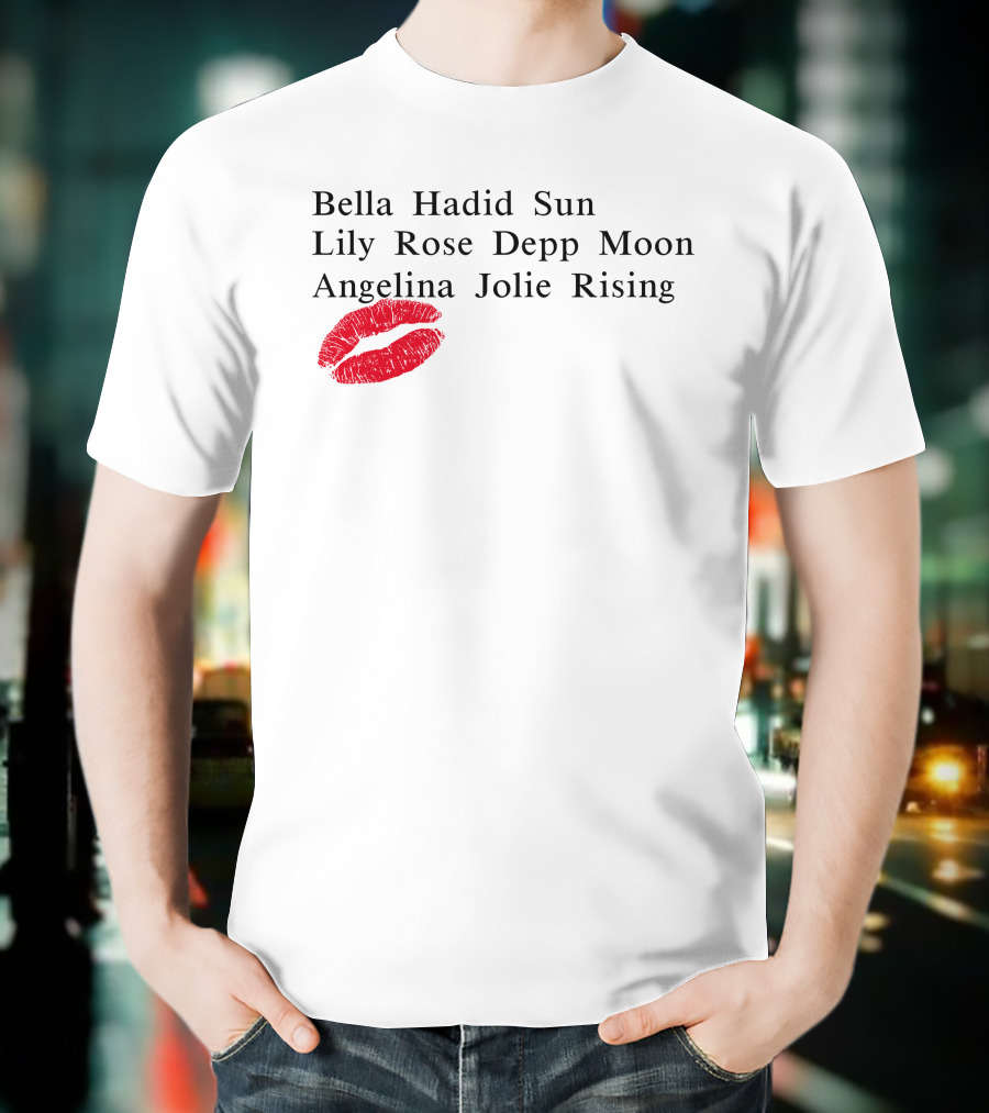 Bella Hadid Sun Lily Rose Depp Moon Angelina Jolie Rising Red Lip Print T-Shirt