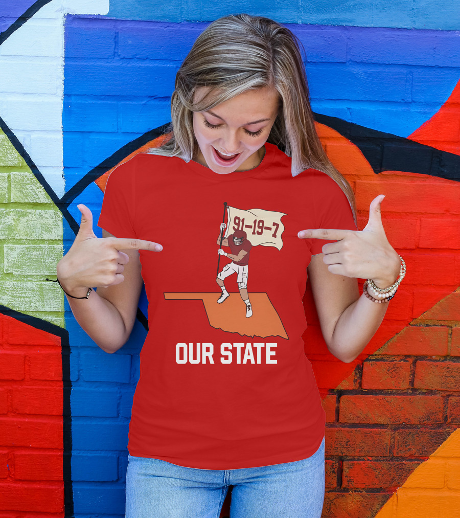 Our State 91-19-7 Football Player Flag Oklahoma T-Shirt
