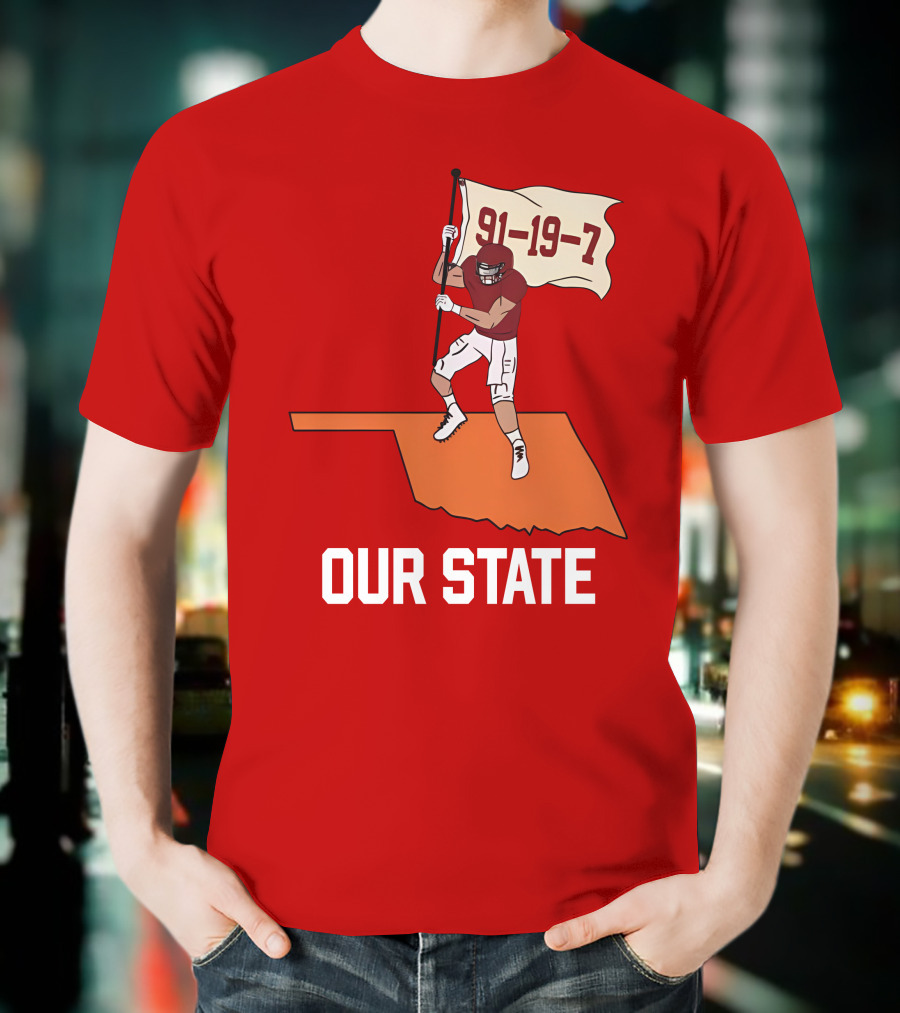 Our State 91-19-7 Football Player Flag Oklahoma T-Shirt