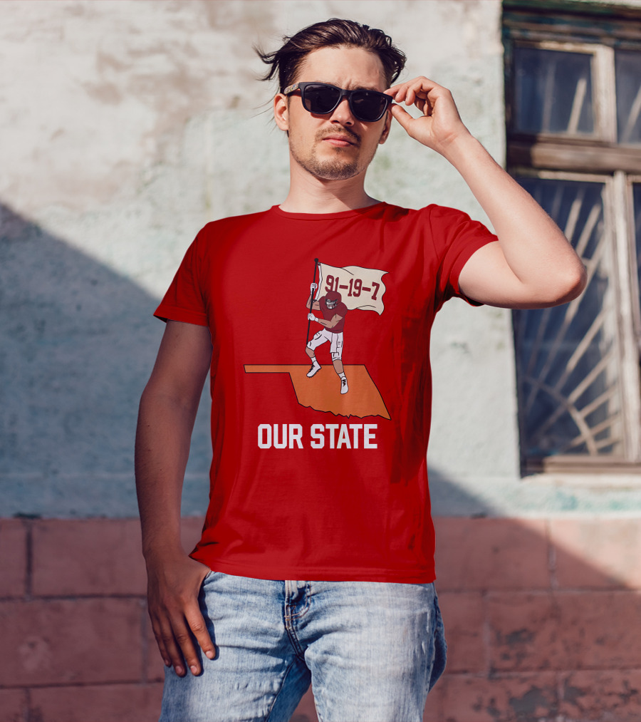 Our State 91-19-7 Football Player Flag Oklahoma T-Shirt