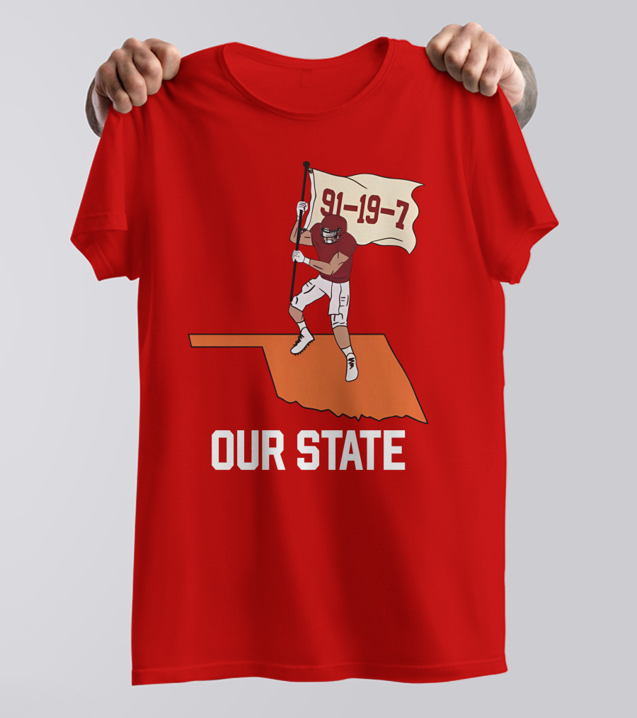 Our State 91-19-7 Football Player Flag Oklahoma T-Shirt