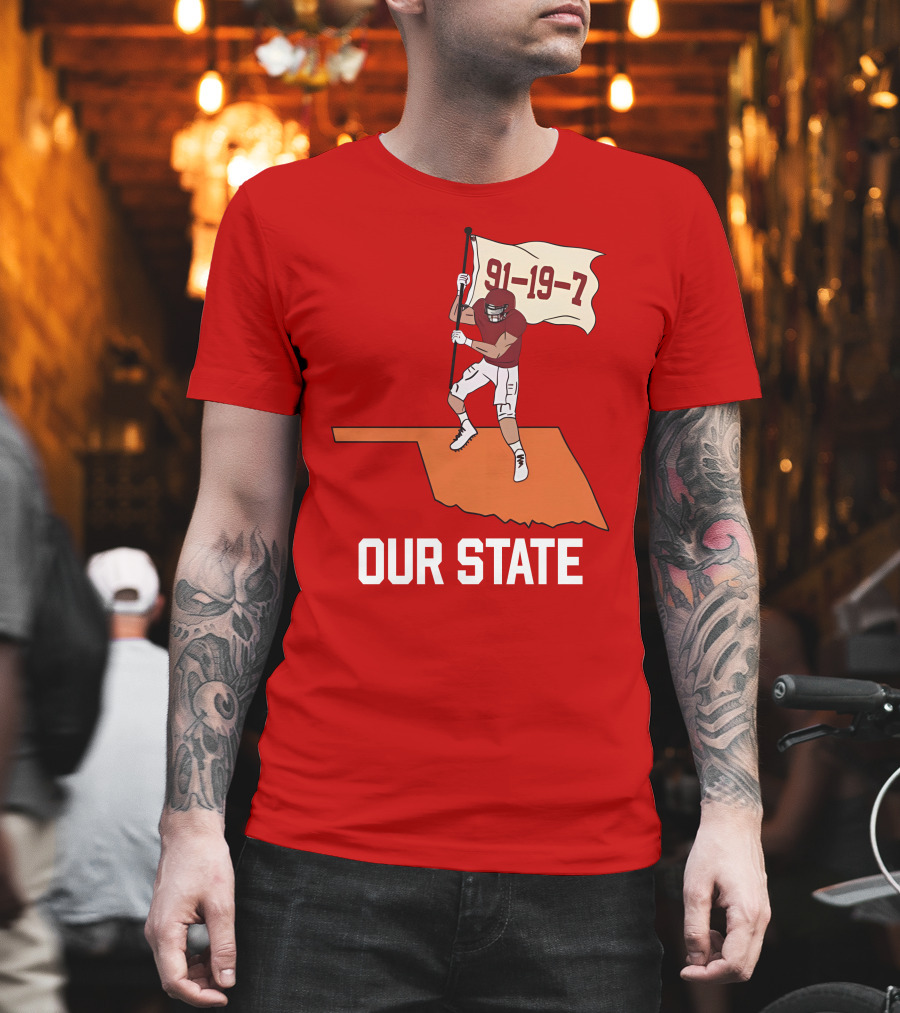 Our State 91-19-7 Football Player Flag Oklahoma T-Shirt