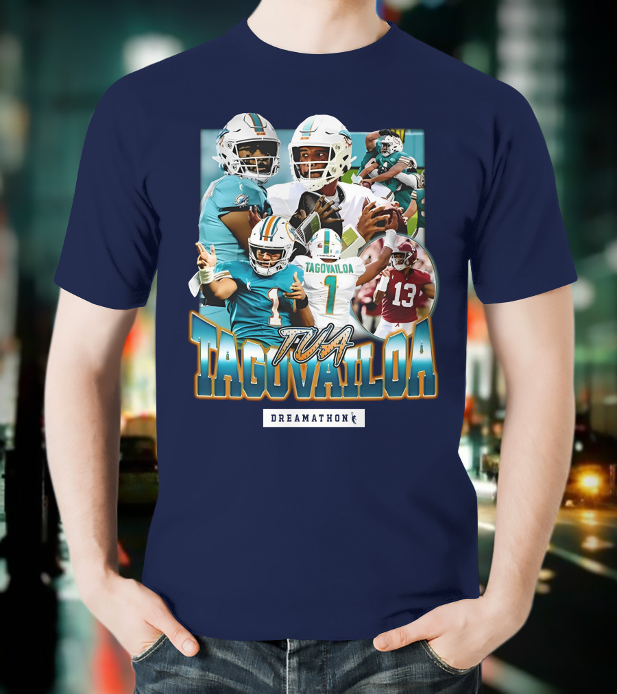 Dreamathon Tua Tagovailoa Collage Football Action T-Shirt