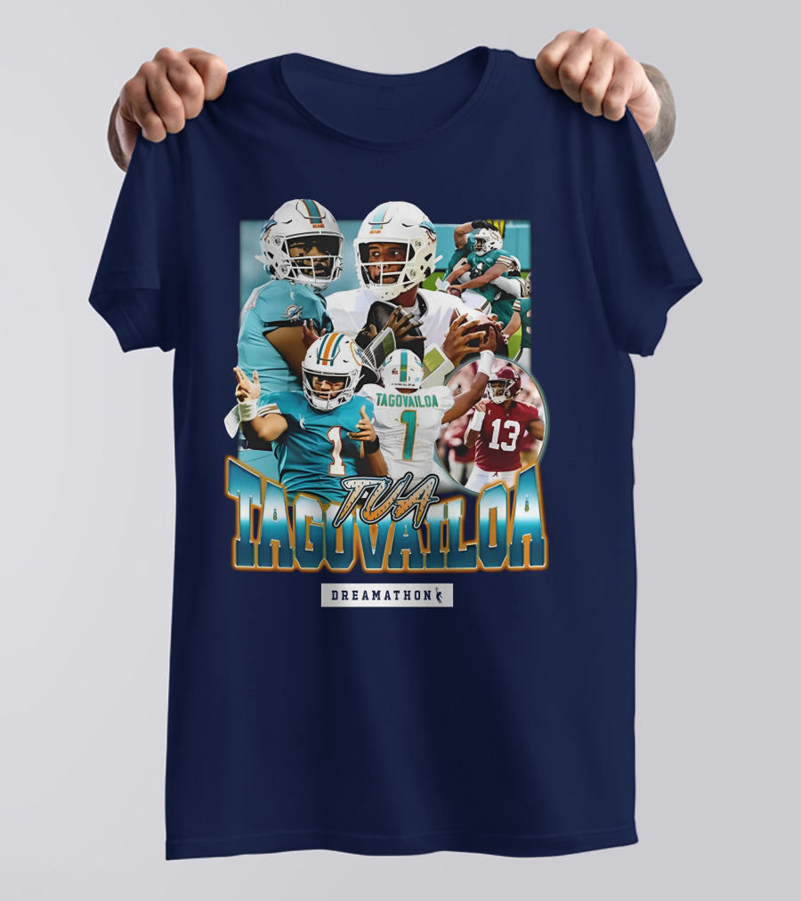 Dreamathon Tua Tagovailoa Collage Football Action T-Shirt