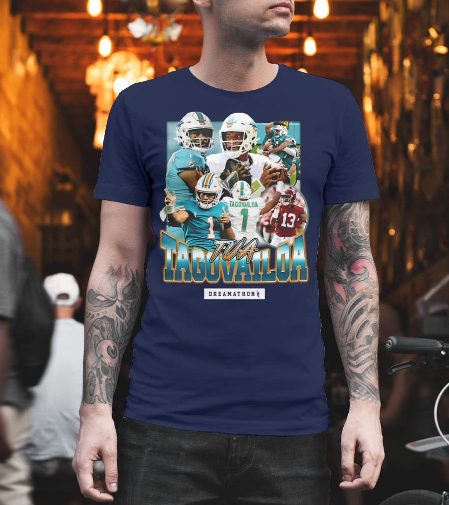 Dreamathon Tua Tagovailoa Collage Football Action T-Shirt