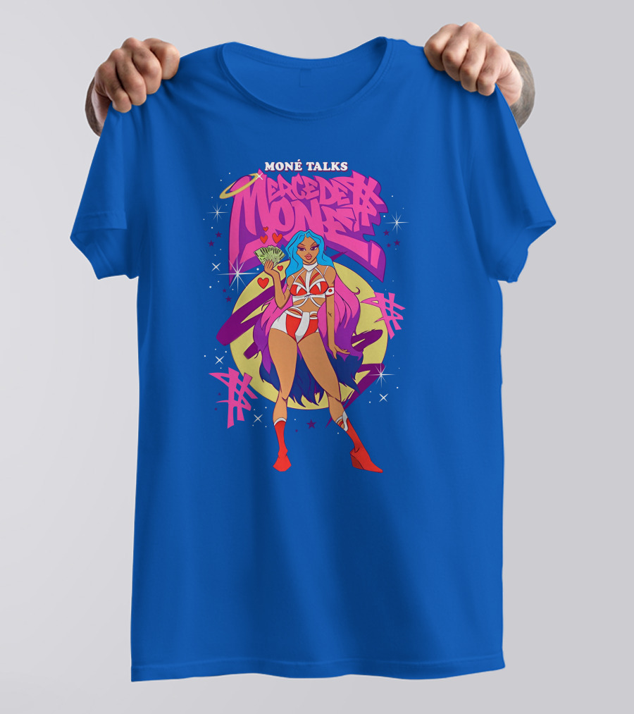 Moné Talks Vibrant Mercedes Moné Character With Angelic Halo And Cash Fan T-Shirt