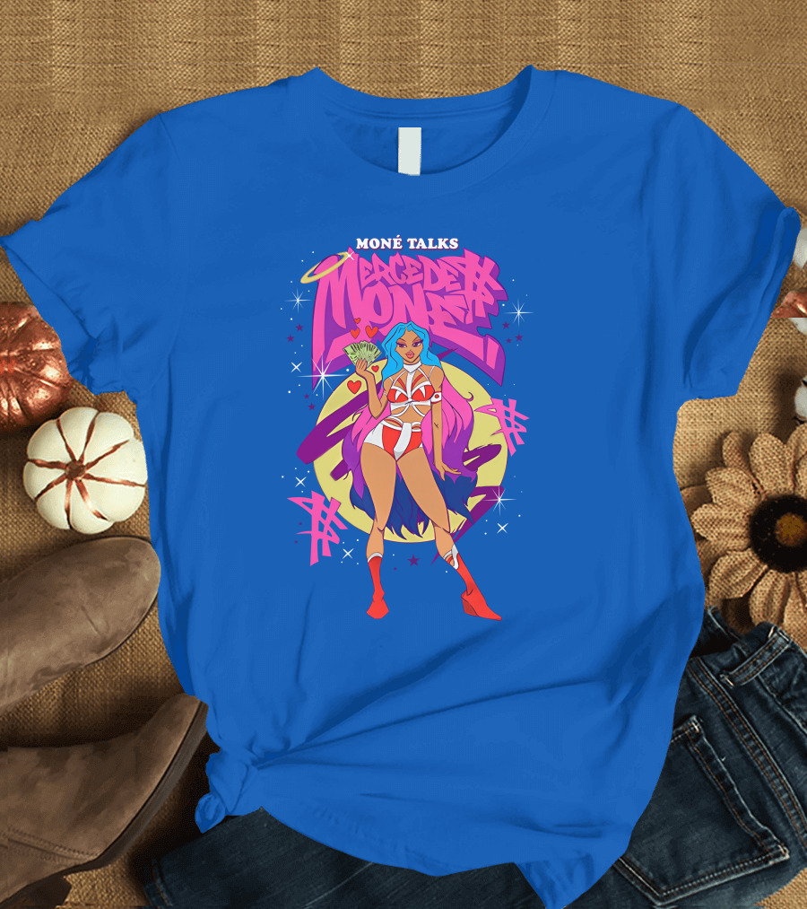 Moné Talks Vibrant Mercedes Moné Character With Angelic Halo And Cash Fan T-Shirt