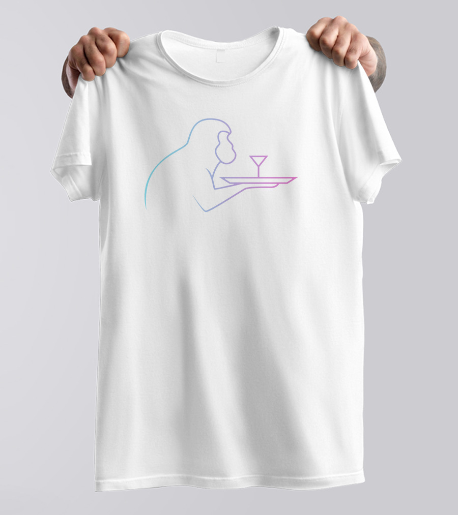 Drunken Ape Outline With Martini Neon Colors T-Shirt