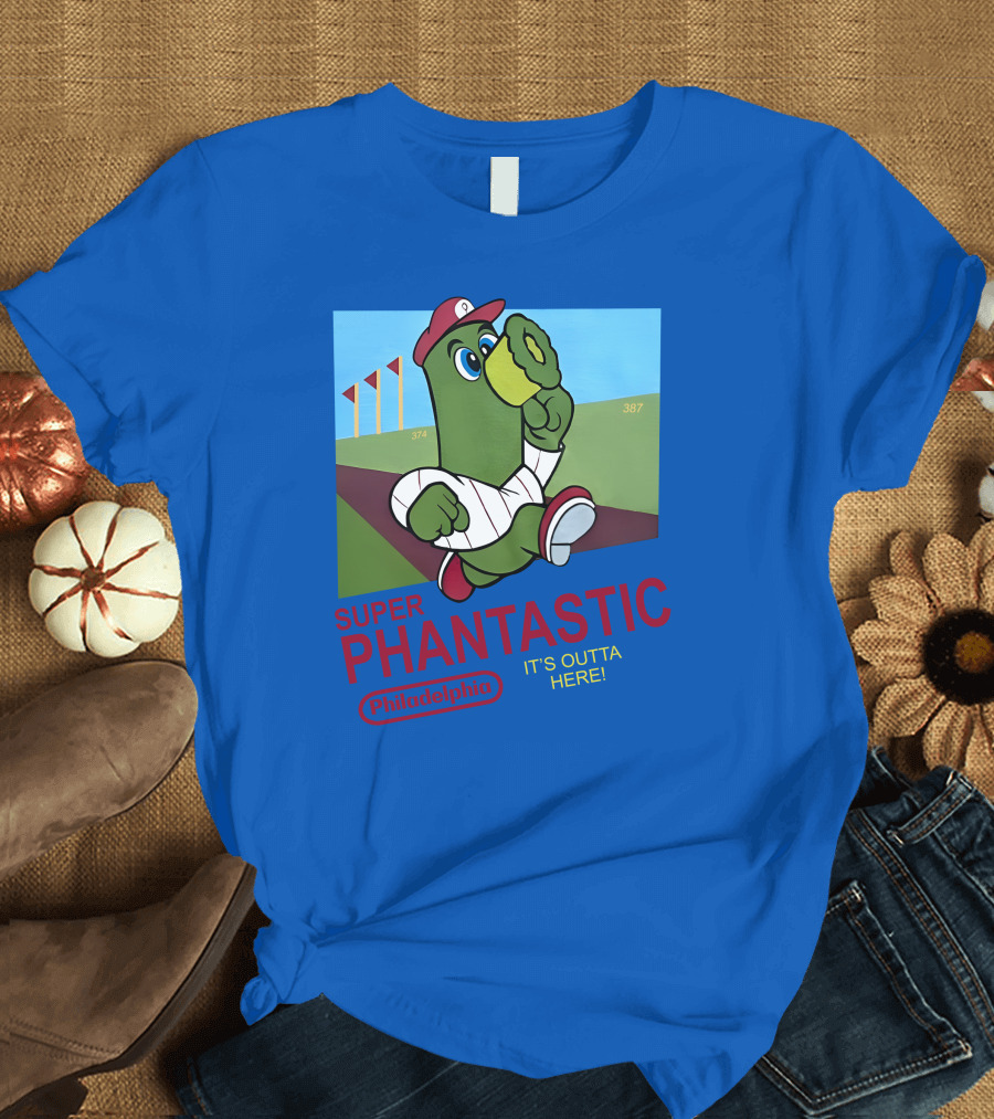 Southfellini Merch Super Phantastic Philadelphia It's Outta Here Baseball Character T-Shirt