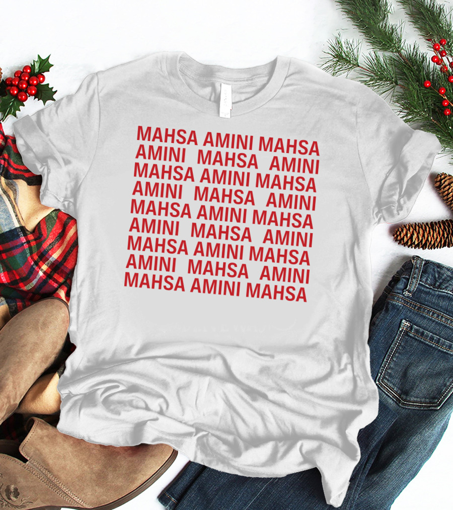 Jessica Chastain Mahsa Amini Repeated Text T-Shirt