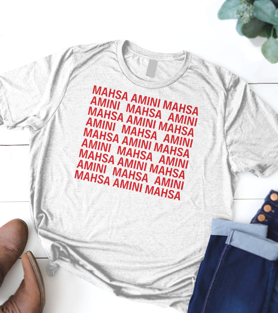 Jessica Chastain Mahsa Amini Repeated Text T-Shirt