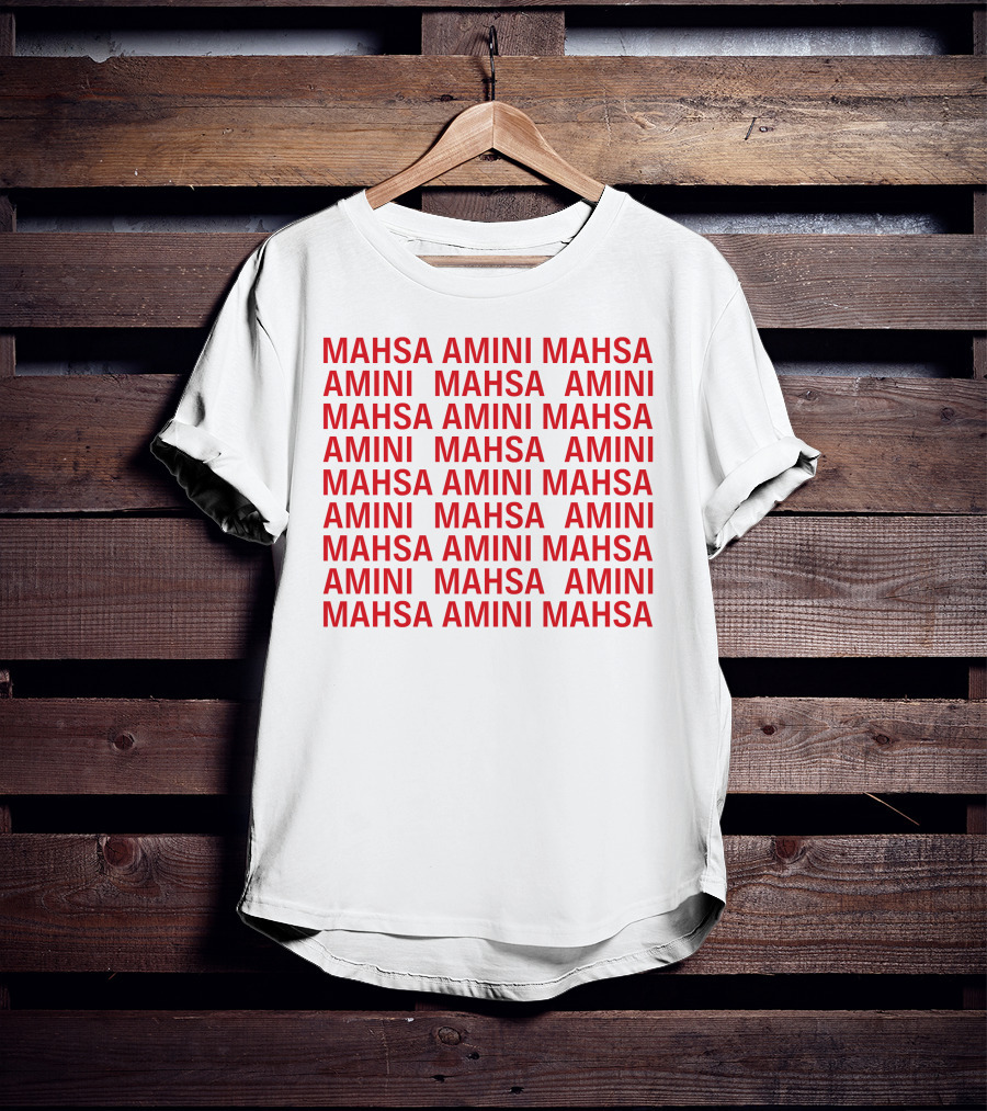 Jessica Chastain Mahsa Amini Repeated Text T-Shirt