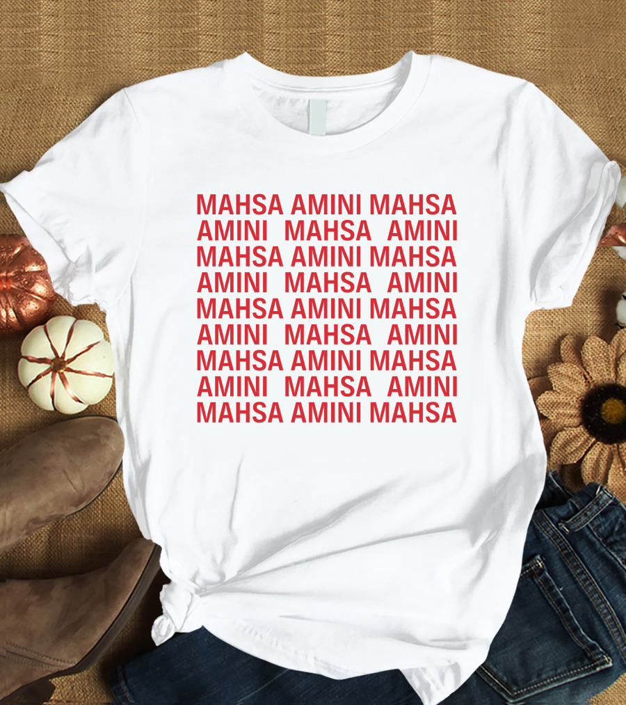Jessica Chastain Mahsa Amini Repeated Text T-Shirt