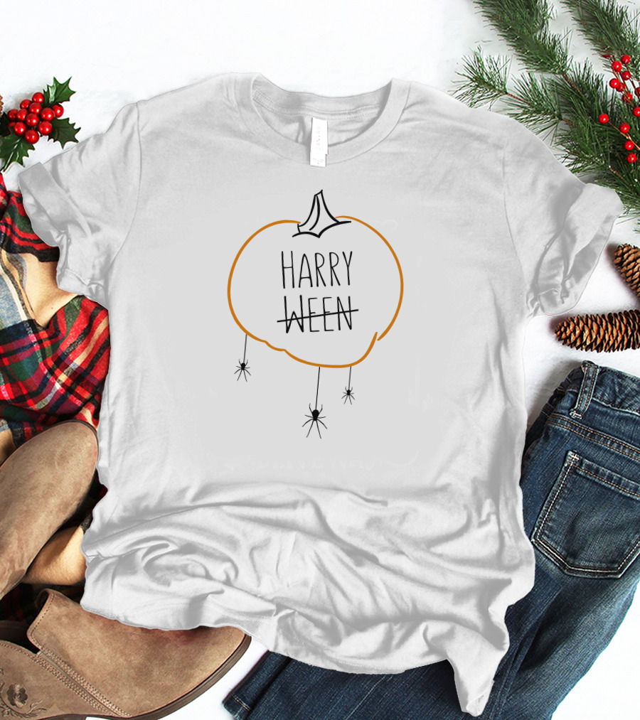Harry Ween Pumpkin With Hanging Spiders T-Shirt