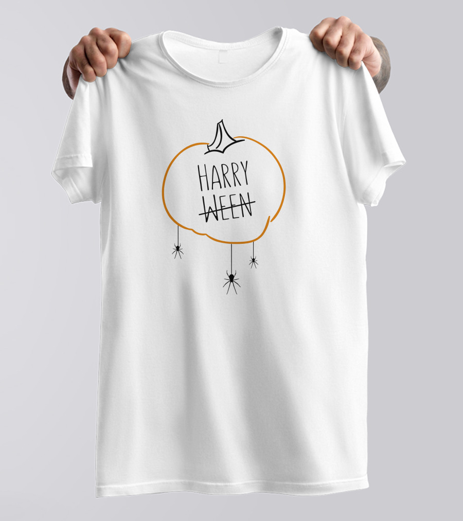 Harry Ween Pumpkin With Hanging Spiders T-Shirt