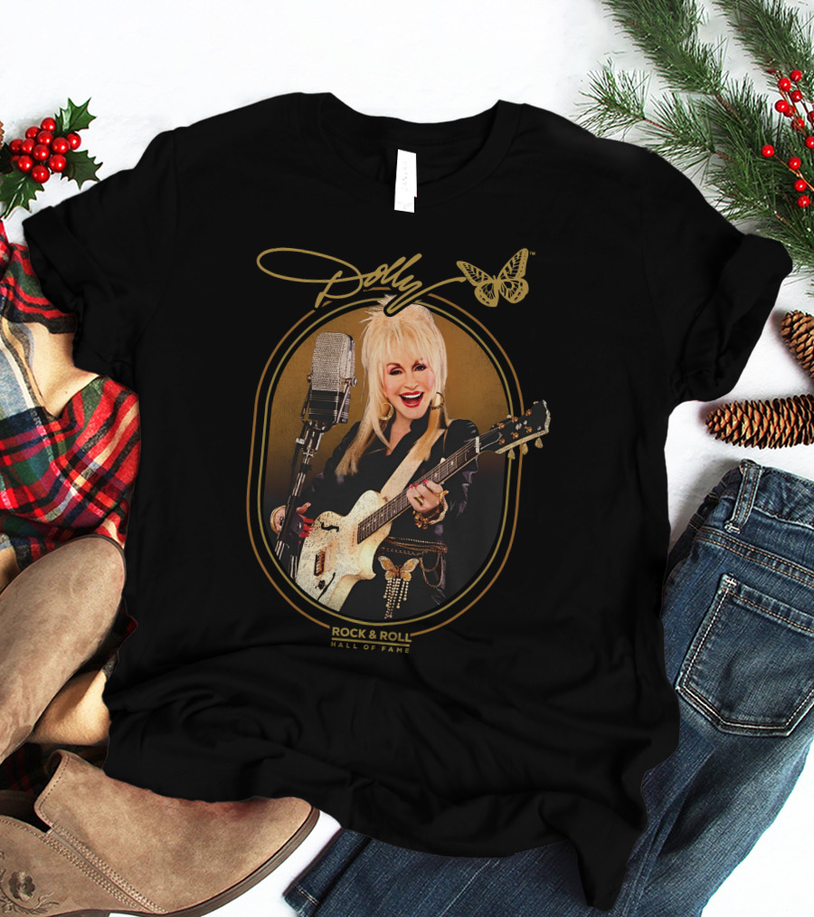 Dolly Parton Rock And Roll Hall Of Fame With Guitar And Microphone T-Shirt