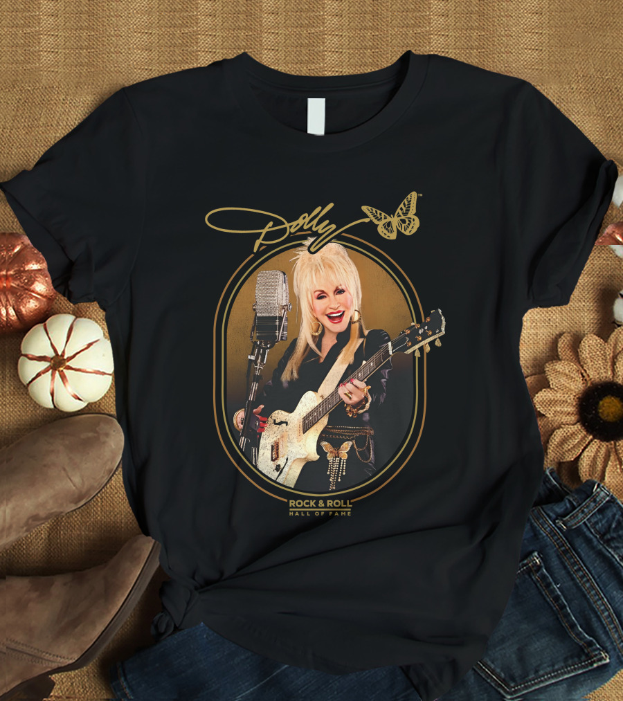Dolly Parton Rock And Roll Hall Of Fame With Guitar And Microphone T-Shirt