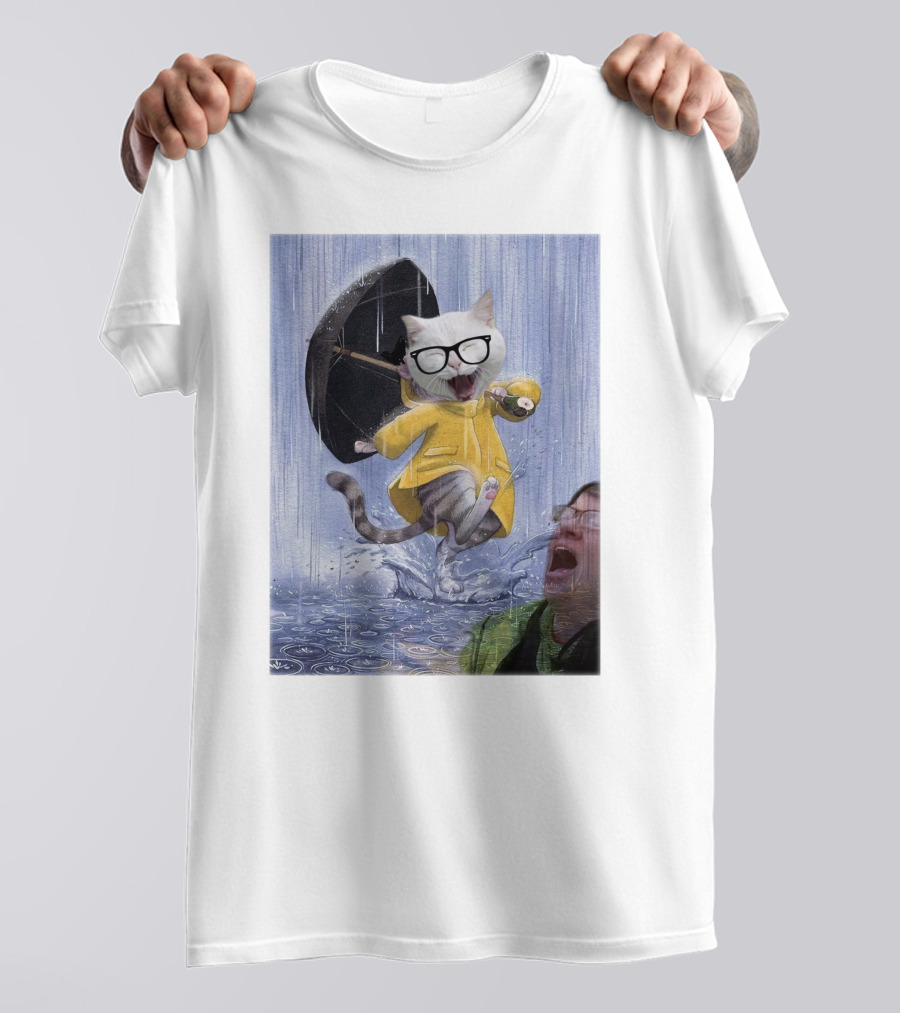 Catturd In Yellow Raincoat With Glasses Holding Umbrella In The Rain T-Shirt
