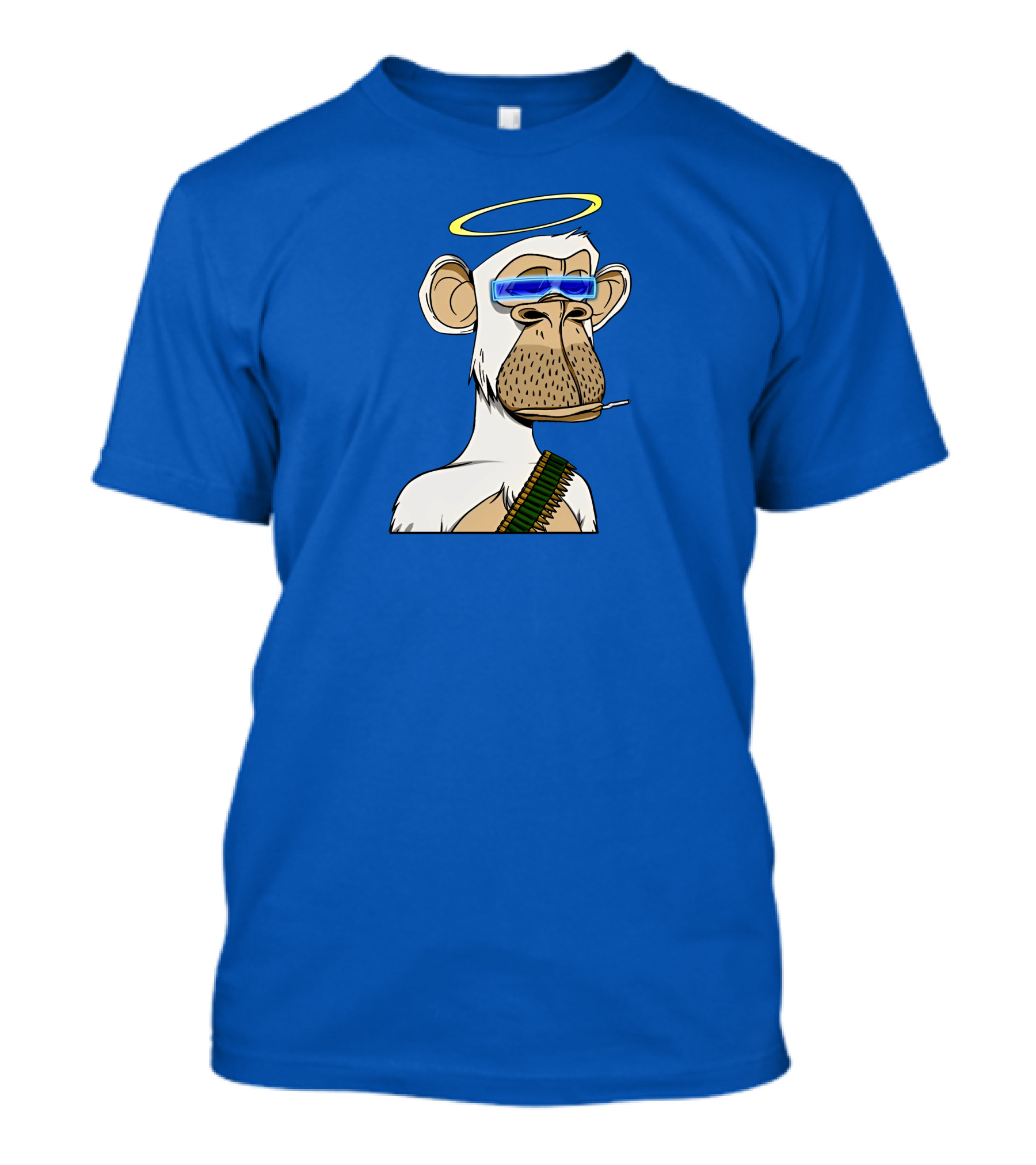 Ginotheghost Bored Ape Yacht Club Angel Halo NFT Ape Blue Background T-Shirt