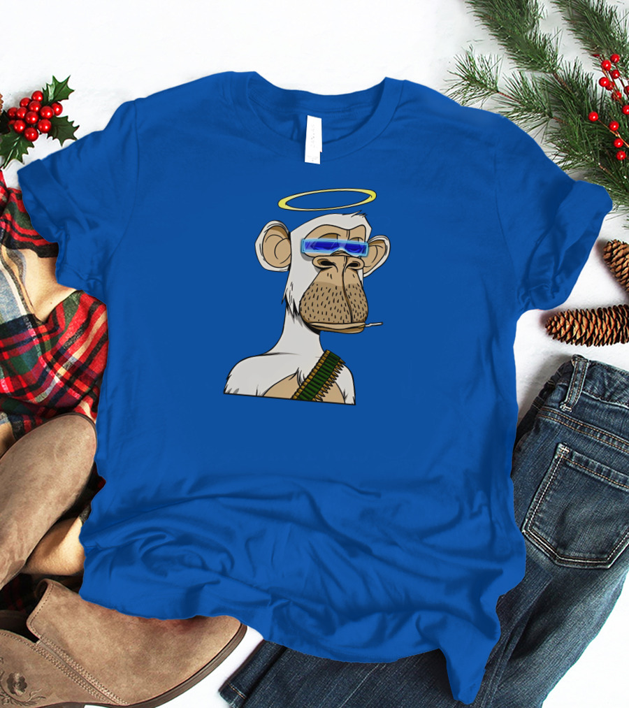 Ginotheghost Bored Ape Yacht Club Angel Halo NFT Ape Blue Background T-Shirt