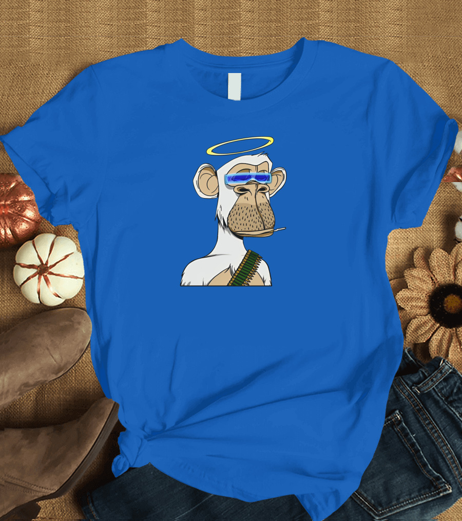 Ginotheghost Bored Ape Yacht Club Angel Halo NFT Ape Blue Background T-Shirt
