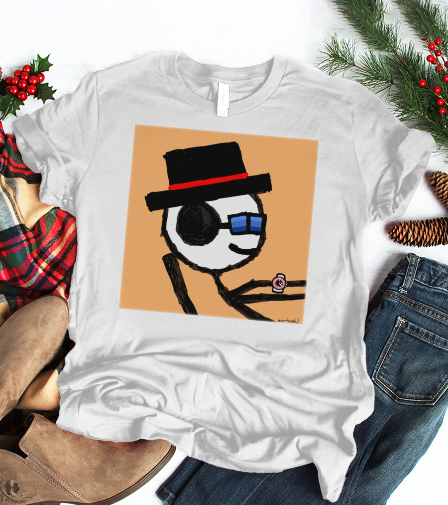 Sartoshi Mfers Stick Figure With Hat Blue Glasses Red Watch T-Shirt
