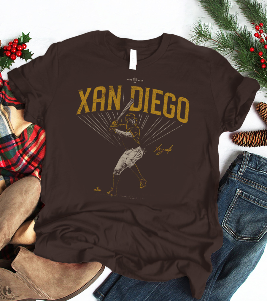 Roto Wear Xan Diego Baseball Player Swinging With Signature T-Shirt